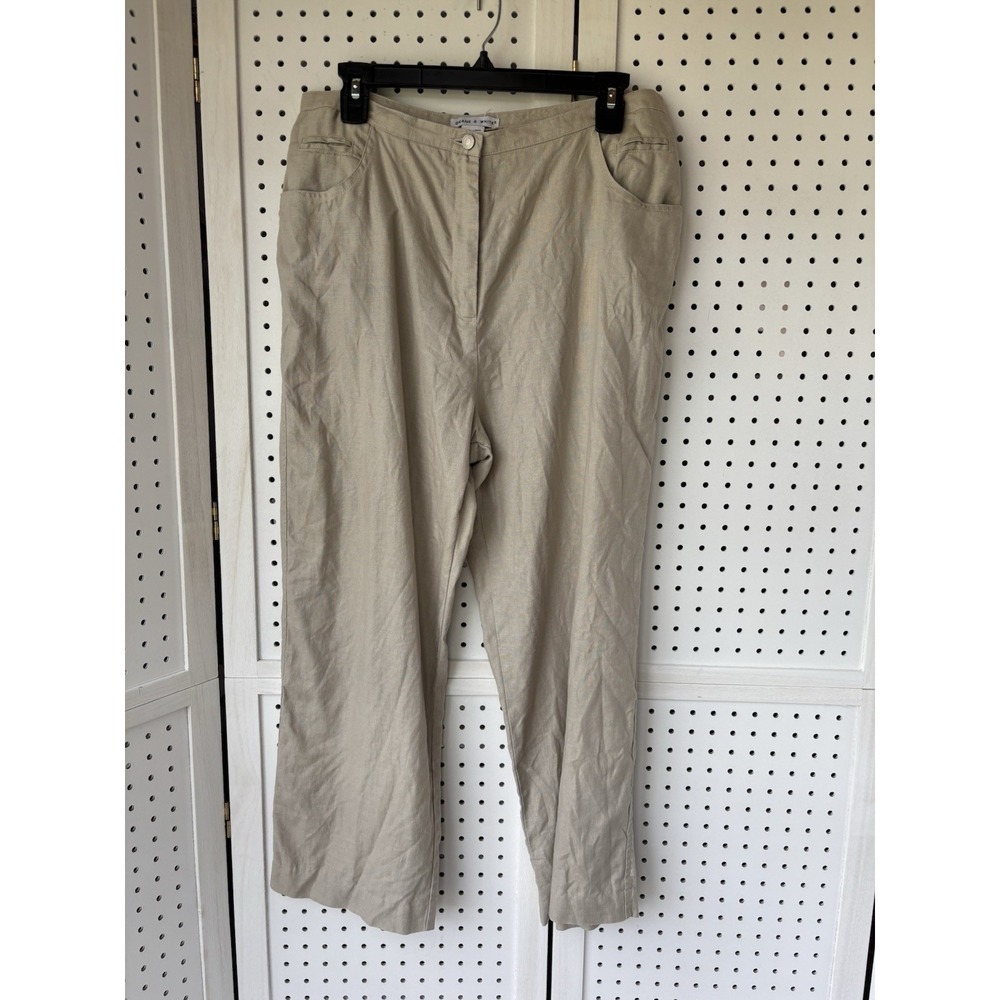 Deane & White 100% Linen Straight‎ Leg Beige Pants Trousers Women's 12